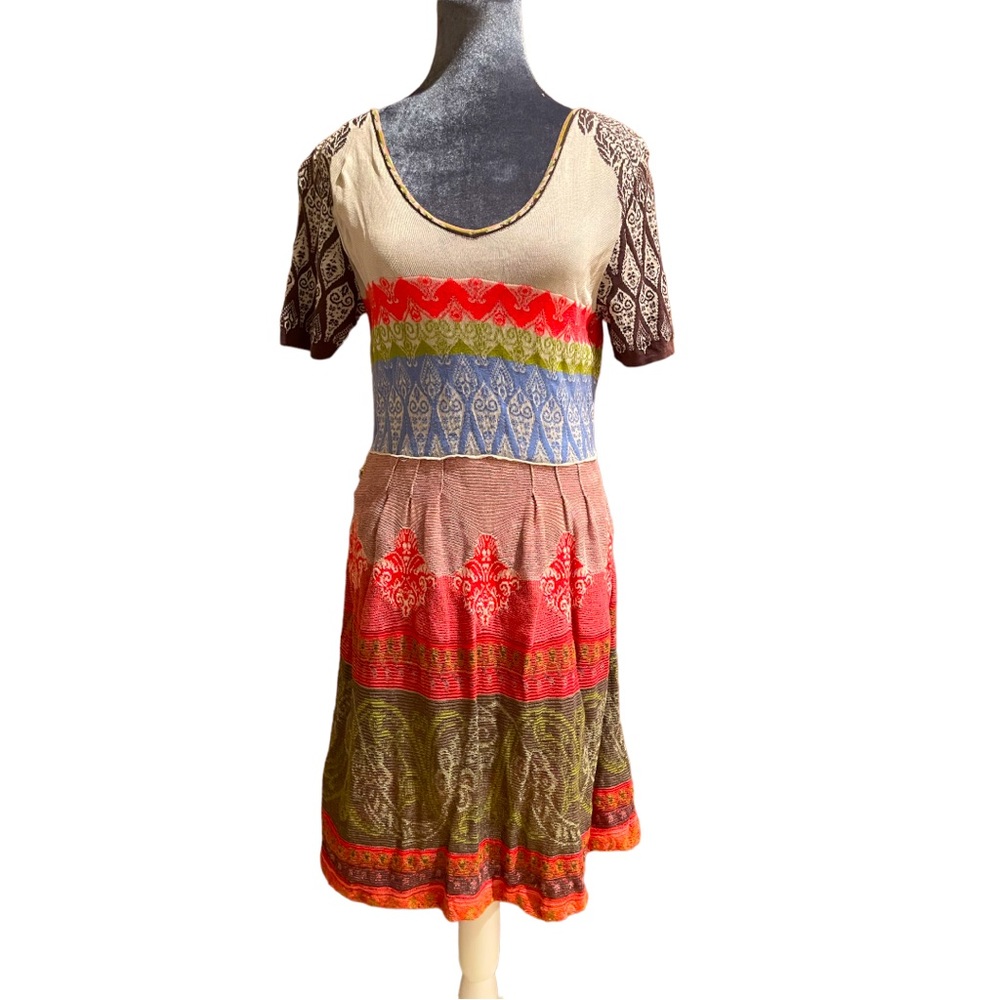 IVKO Multi-Color Patterned Short Sleeve Knit Dress